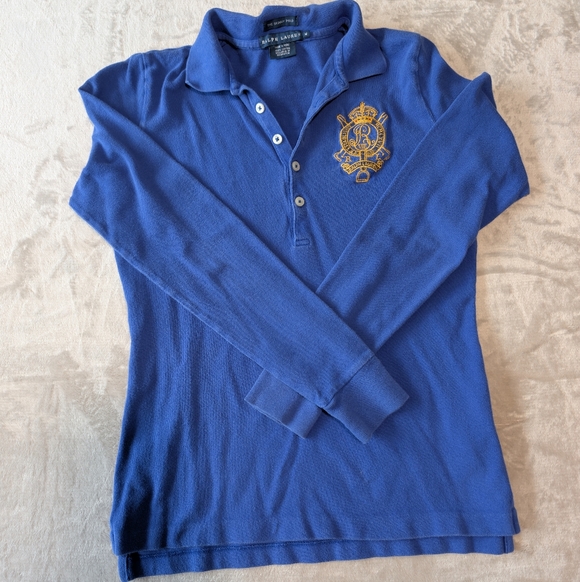 Ralph Lauren Tops - Ralph Lauren Crest Logo Long Sleeve Skinny Polo Prep Women's Size M 100% Cotton